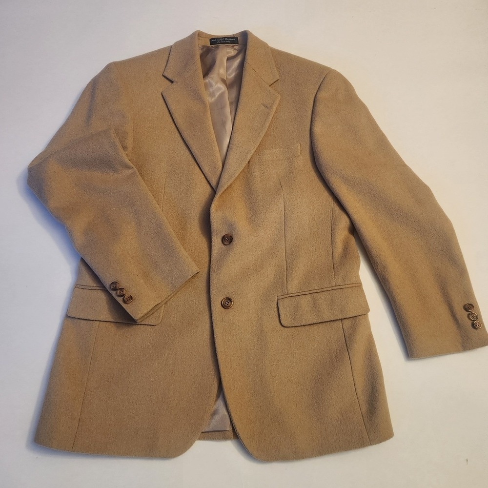 Andrew Fezza 100% Camel Hair Sport Coat Blazer Mens 40R Tan Italian Fabric